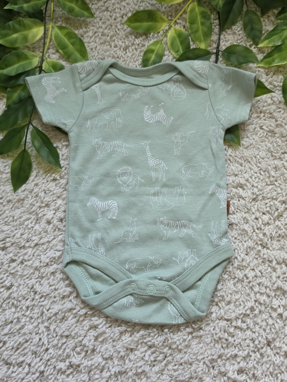 Baby Boy Sage Green Zoo Animal Onesie (6-9 Months)